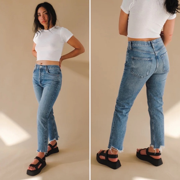 ✨NWT✨ AGOLDE Riley High Rise Slim Straight Crop Jean in Haven Blue Sz 30 - Picture 3 of 12